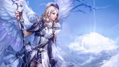 Woman wings staff blondes aion artwork video games mmo fantasy 