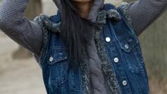 Woman young sunglasses hoodies smiling brunettes hooded 