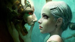 Women artwork fantasy art science fiction robot tears drawing