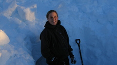 Women snow shovel girl