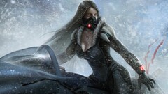 Women vehicle mask futuristic science fiction long hair snow