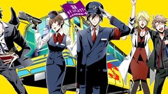 Yellow background anime girls psycho-pass makishima shougo 