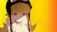 Yellow background blondes goggles bakemonogatari yellow eyes 