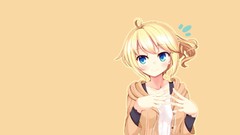 Yellow background blondes long hair anime girls blue eyes 