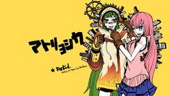 Yellow background matryoshka skirts pink hair long hair pink 