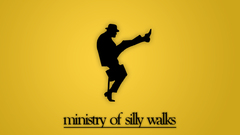 Yellow background silhouettes Monty Python ministry of silly 