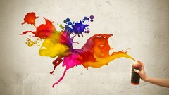 Yellow blue red colors 3d splashes multicolor digital art paint 
