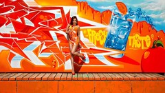 Yellow blue red woman colors brunettes wather high heels