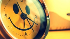 Yellow Creative design close-up funny smiling alarm clocks