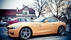 Yellow evening cars Warsaw Poland bmw z4