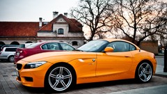 Yellow evening cars Warsaw Poland parking bmw z4