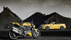 Yellow Motorcycles cars convertible Ducati vehicles 