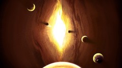 Yellow Stars void Black hole Earth planets outer space 