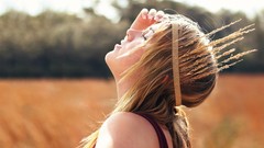 Yellow sun freshness woman brown outdoors blondes long hair 