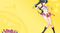 Yellow weapons Katana Anime long hair pink eyes anime girls 