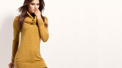 Yellow woman brunettes sweaters sweater dress