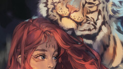 Yufei Phoebe Zhong (Artist) tiger portrait display redhead Women