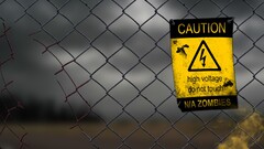 zombies digital art humor apocalyptic blood fence sign