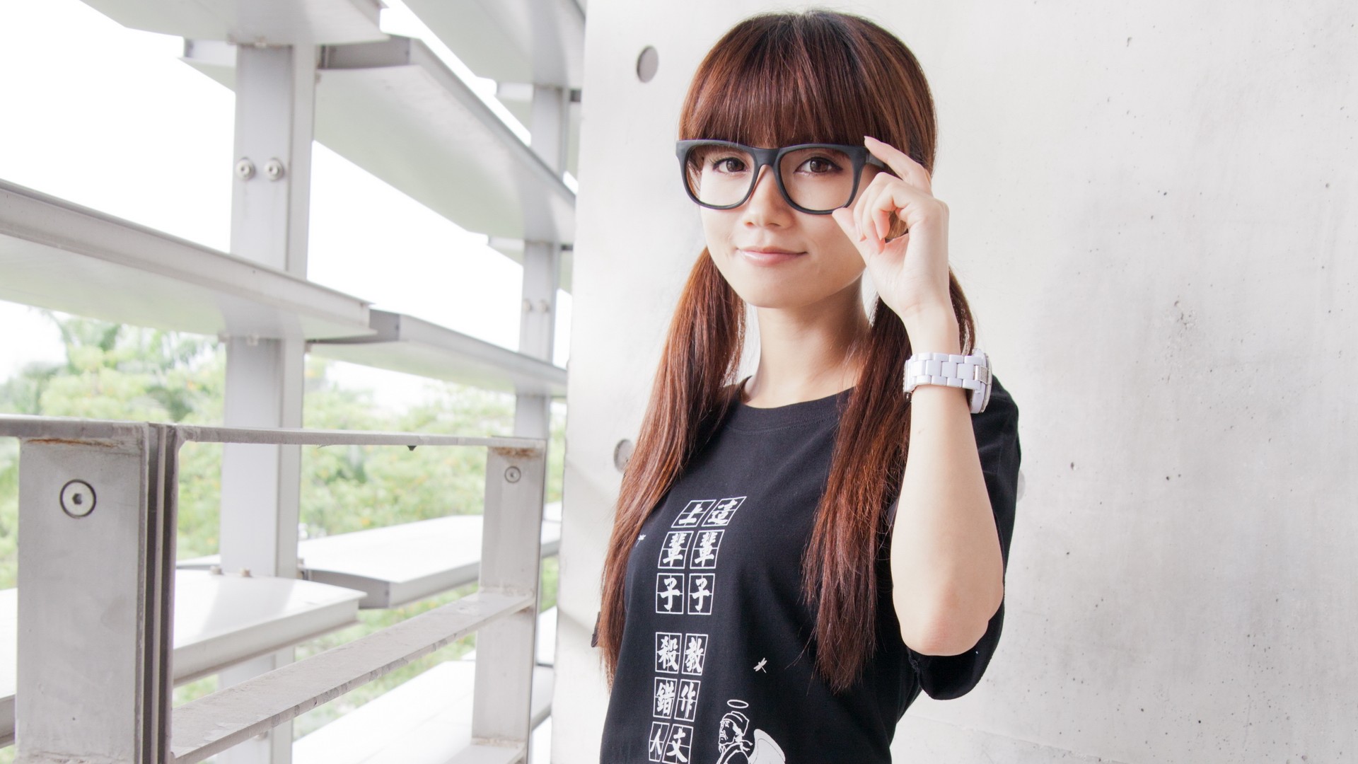 Woman glasses Japanese asians bangs models Taiwanese.