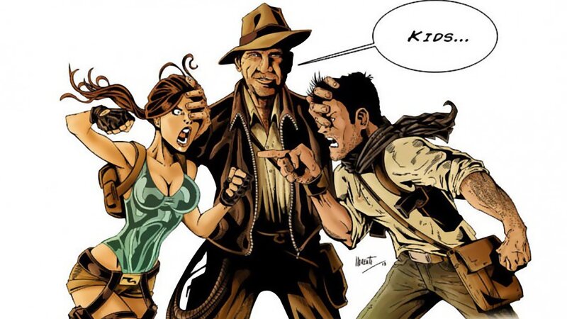 Indiana Jones and Lara Croft in action