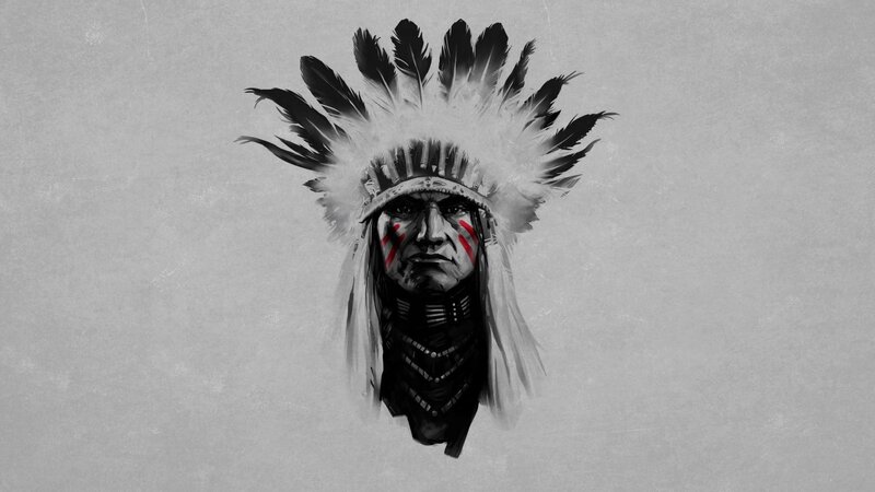 Indigenous Chief Portrait — Black, Dramatic, Digital Art