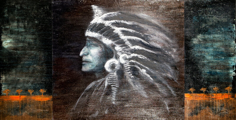 Indigenous Chief Portrait — Black, Dramatic, Night