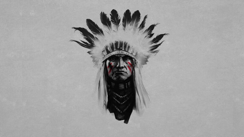 Indigenous Chief Portrait — Black, Serious, Digital Art