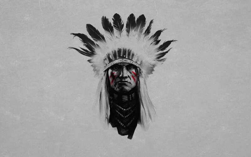Indigenous Chief Portrait — Black, Serious, Illustration