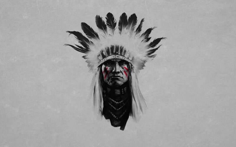 Indigenous Chief Portrait — Black, Serious