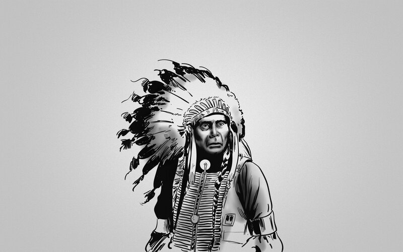 Indigenous Chief with Headdress — Black