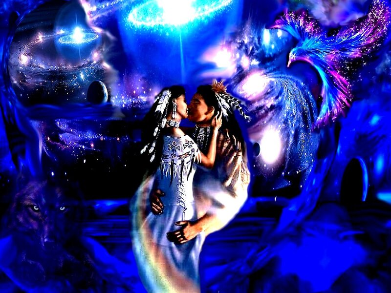 Indigenous Couple Kissing — Blue