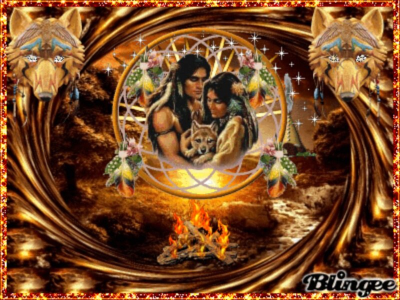 Indigenous Couple with Wolf — Gold