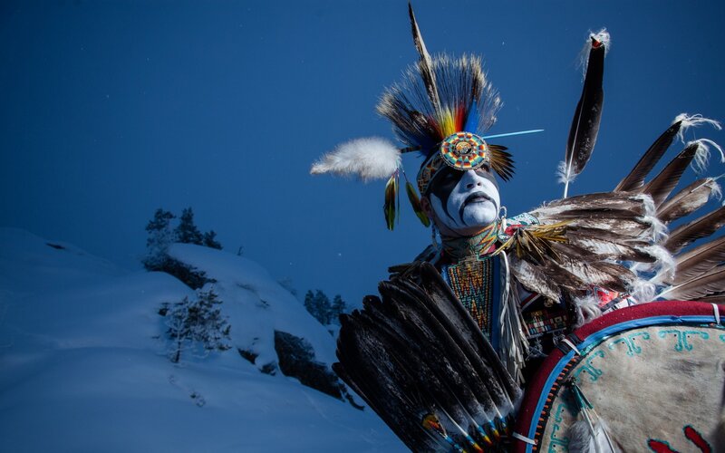 Indigenous Dancer in Snow