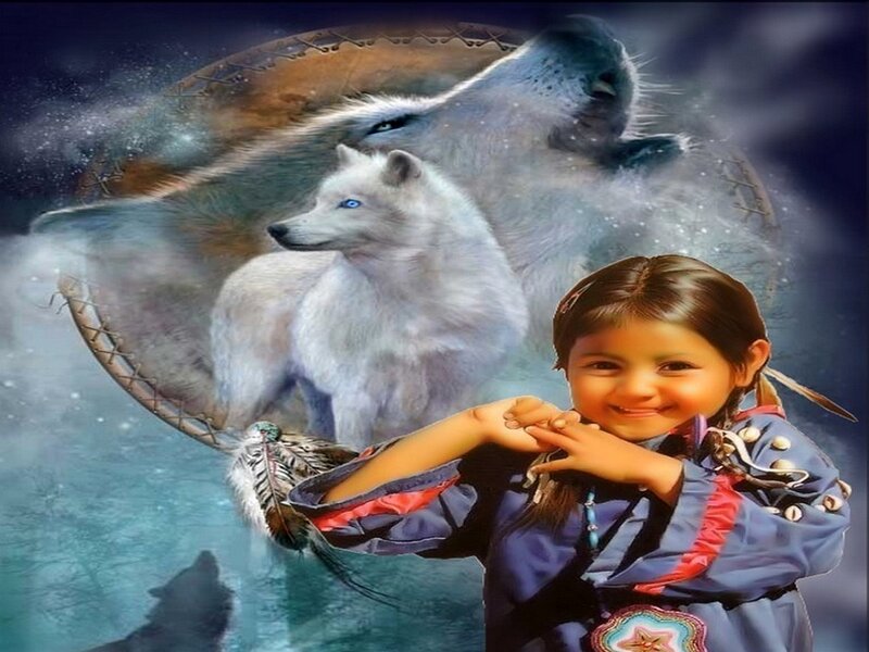 Indigenous Girl with Wolves