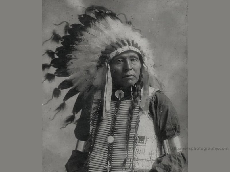 Indigenous Man in Headdress — Black, Serious