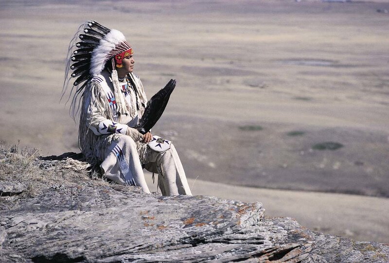 Indigenous Man in Headdress — Brown