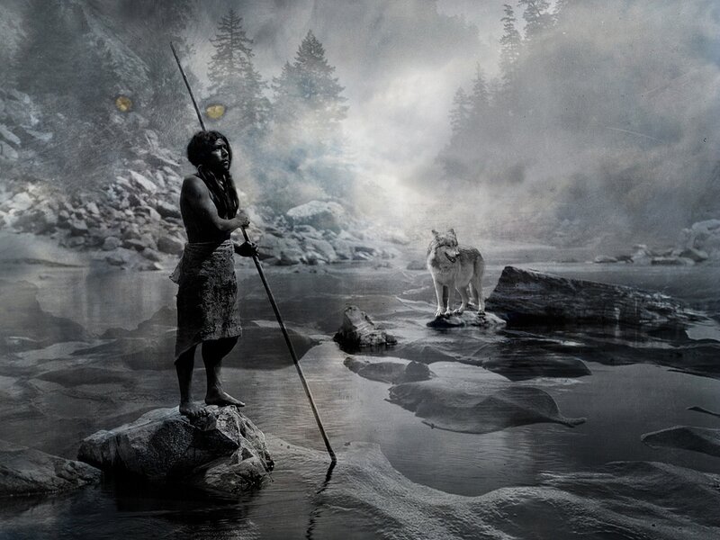 Indigenous Man with Wolf