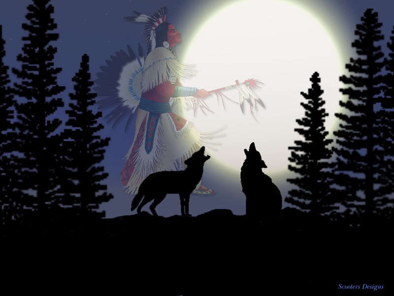 Indigenous Man with Wolves
