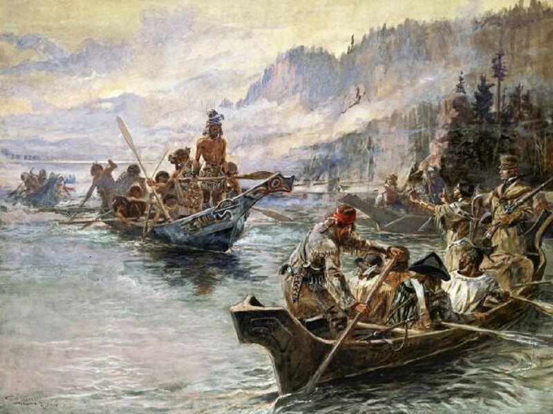 Indigenous People in Canoes