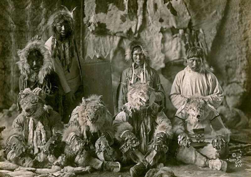 Indigenous People with Wolf Masks
