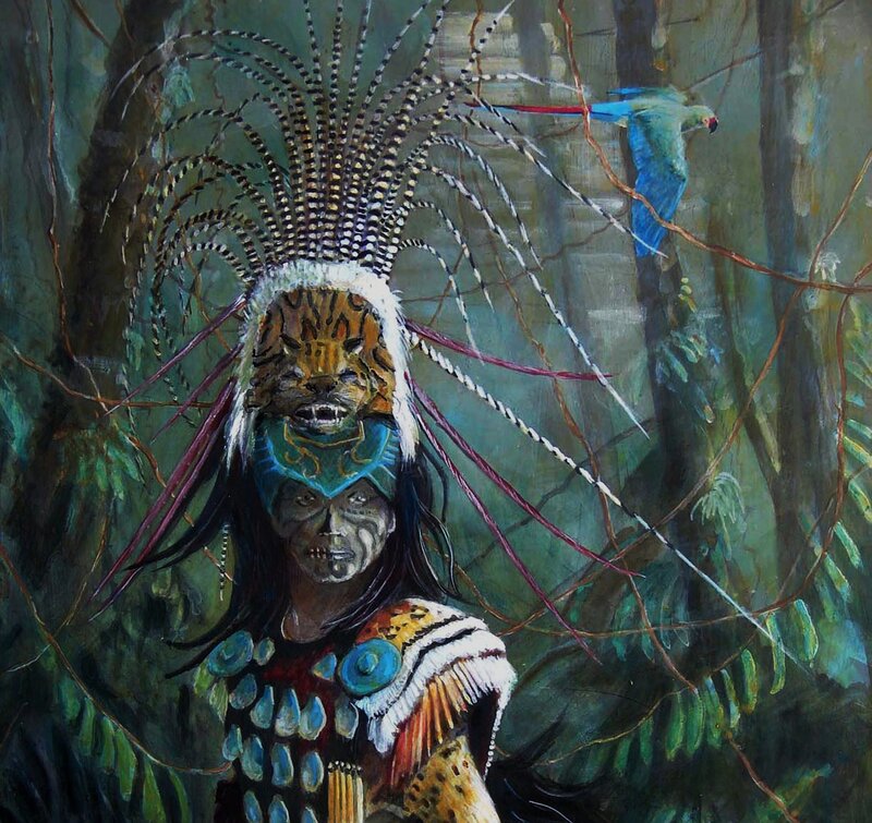 Indigenous Warrior in Forest — Green