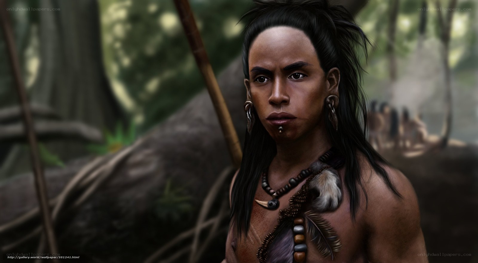 Indigenous warrior in jungle