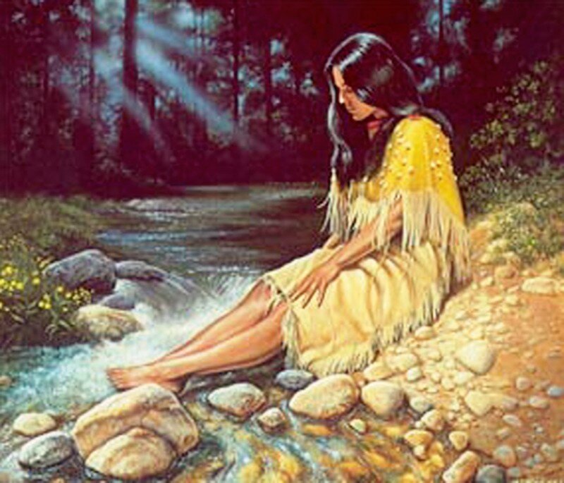 Indigenous Woman by Stream