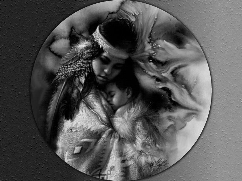 Indigenous Woman Holding Child — Black