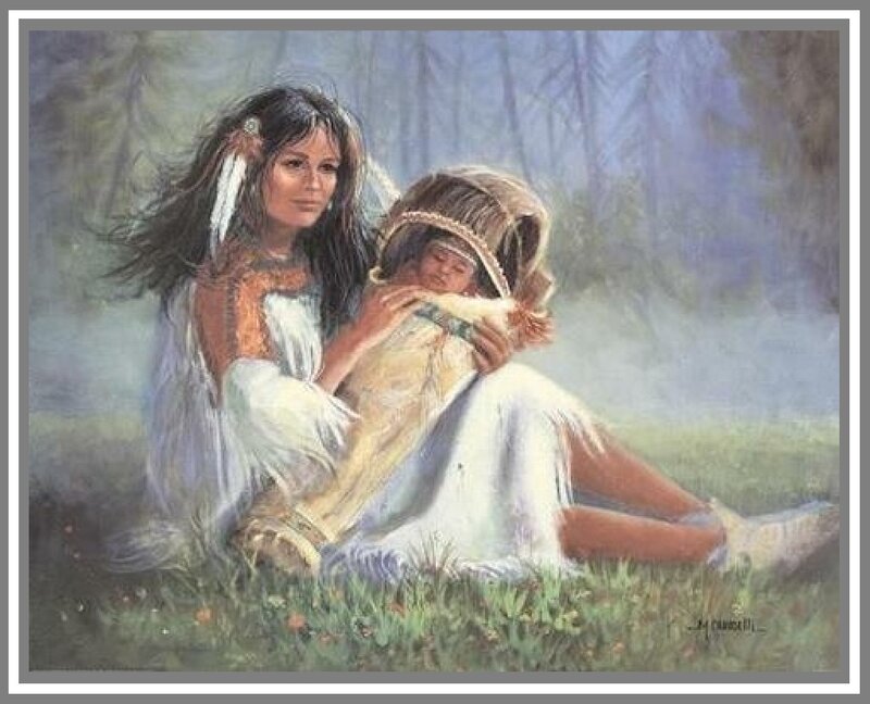Indigenous Woman Holding Child — White