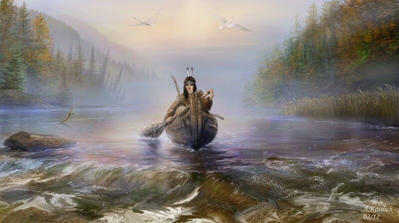 Indigenous Woman in Canoe