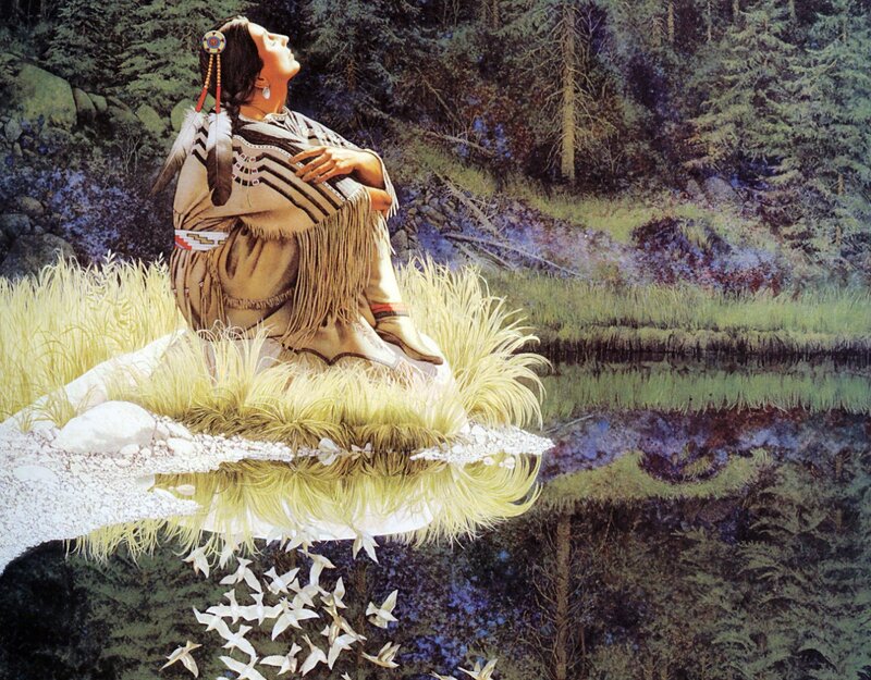 Indigenous Woman in Forest — Green