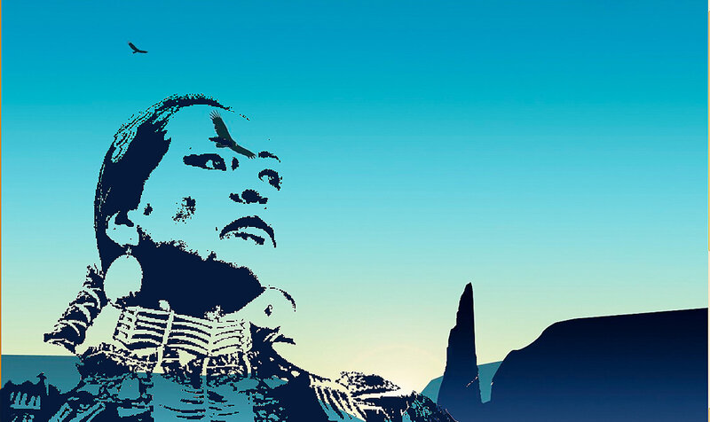 Indigenous Woman in Profile — Blue