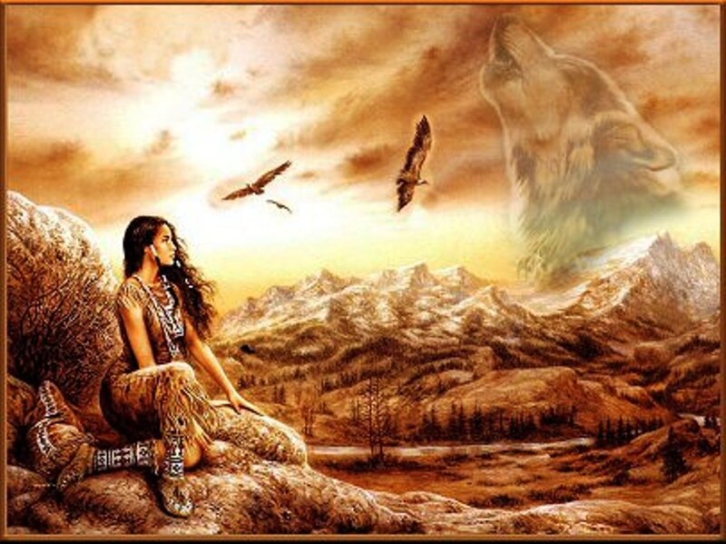 Indigenous Woman on Rock — Brown, Dramatic