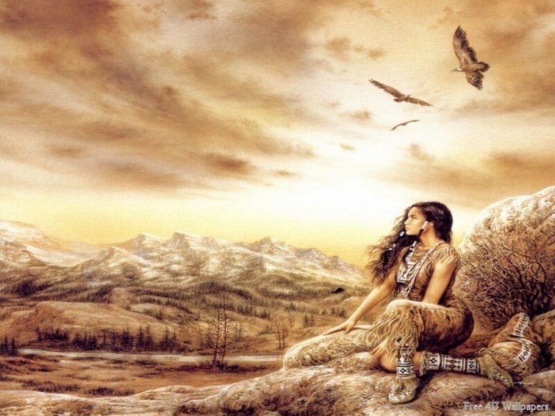 Indigenous Woman on Rock — Brown
